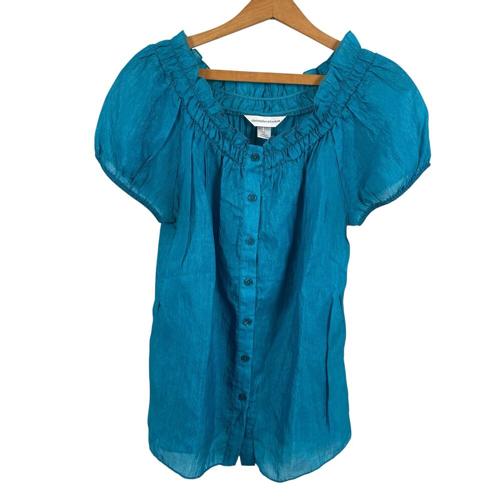 Christopher & Banks Women Sheer Top Size Small Button Up Boho Western Ranch